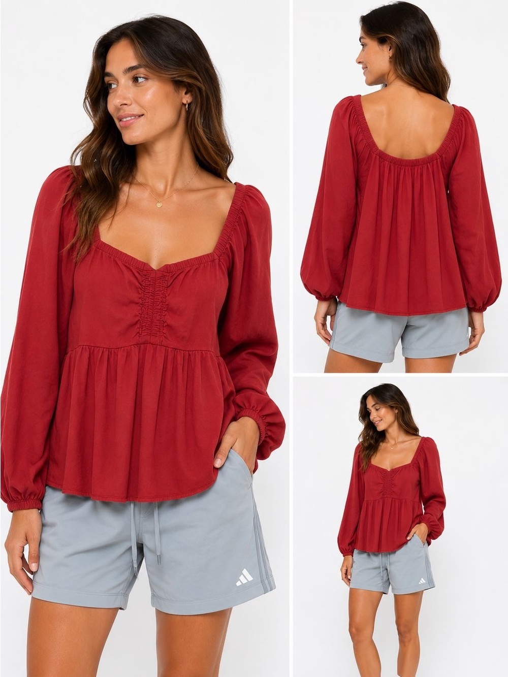 Old Navy Burgundy Peasant Blouse with Puff Sleeves